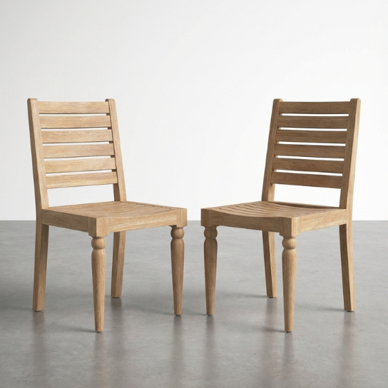 17 inch (16) Mango wood slat dining chair with horizontal slat back and wooden seat in a natural finish set of 2
