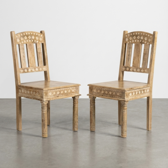 17 inch (21) Solid wood side chair with hand carved details and decorative backrest made from mango wood Set of 2
