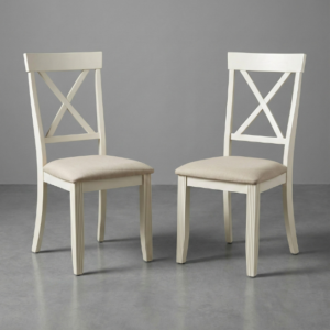 17 inch (4) Mango wood cross back chairs with cushioned seat in a classic Grey finish on a plain background