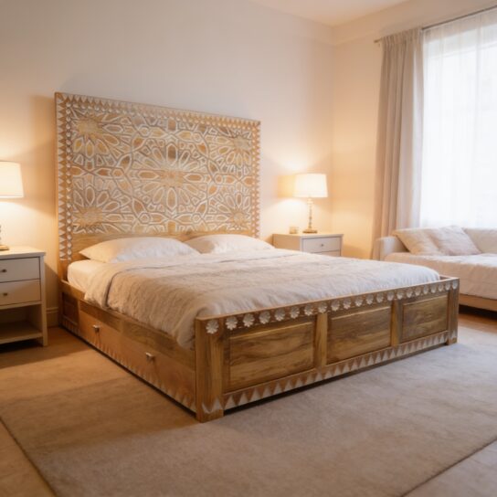 The Craftology Hand Carved Design Dual Tone Storage Bed