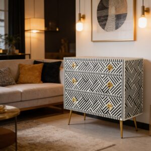 Bone Inlay Chest of drawers The Craftology Bone Inlay Chest of 3 Drawers Stripe Line Design