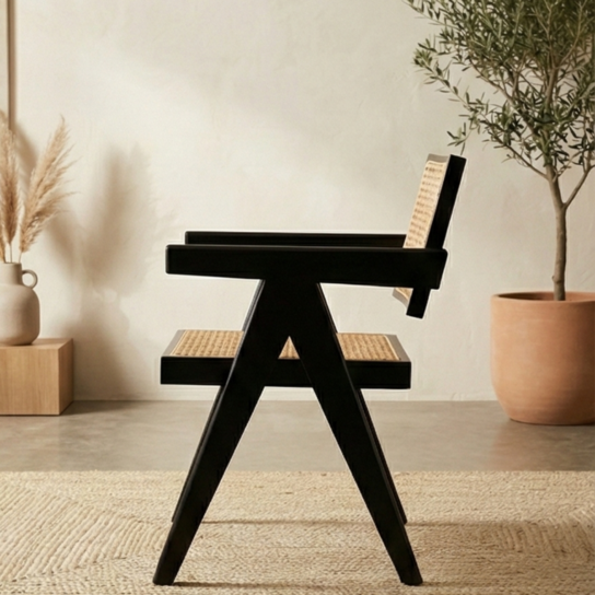 3 The Craftology Black Wooden Chair with Cane Backrest