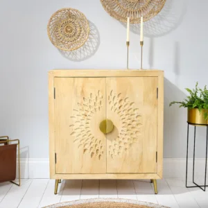 1 The Craftology Carving Wooden Sideboard In Natural Finish