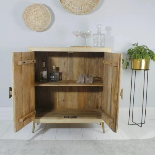 2 The Craftology Carving Wooden Sideboard In Natural Finish