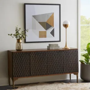 2 The Craftology Carving Wooden Sideboard In Honey Finish
