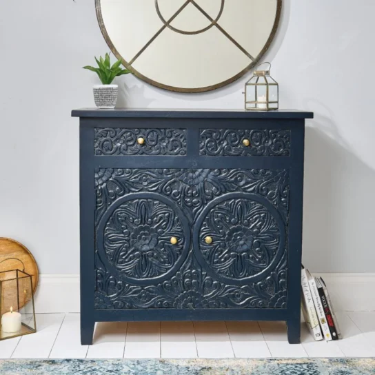 2 The Craftology Carving Wooden Sideboard In NAVY Finish