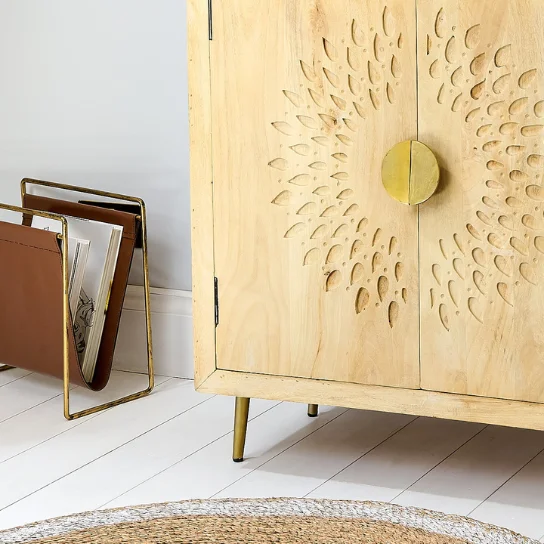3 The Craftology Carving Wooden Sideboard In Natural Finish