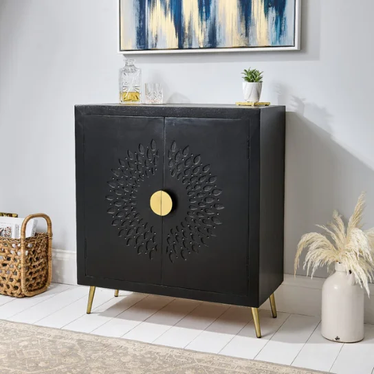 3 The Craftology Carving Wooden Sideboard In Black Finish