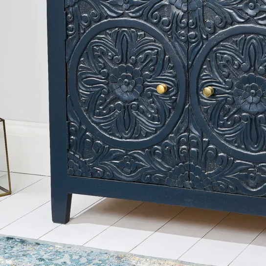 3 The Craftology Carving Wooden Sideboard In NAVY Finish