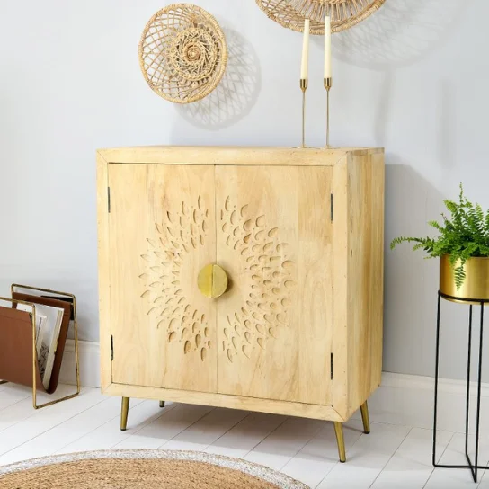 4 The Craftology Carving Wooden Sideboard In Natural Finish