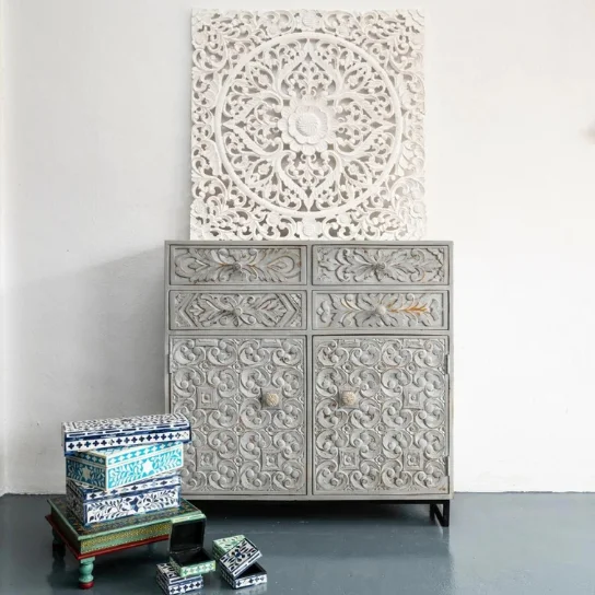 The Craftology Wooden Hand Carved Chest of drawer