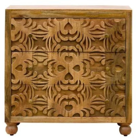 1 The Craftology Wooden Hand Carved 3 Chest of Drawers