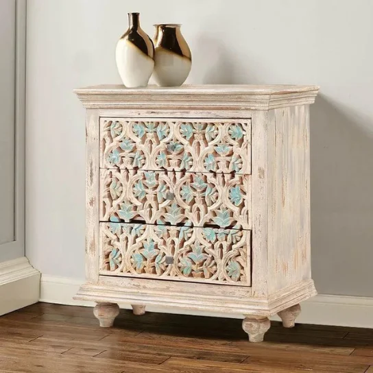 The Craftology Wooden Floral Hand Carved Chest of Drawers