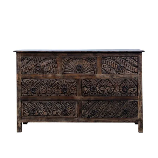 1 The Craftology Wooden Hand Carved Amira Chest of Drawers