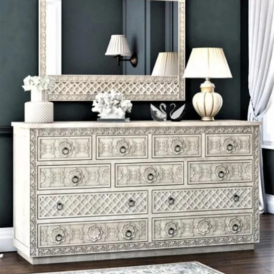 1 The Craftology Wooden Hand Carved 11 Chest of Drawers