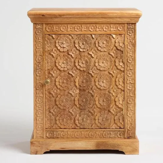 The Craftology Hand Carved Floral Bedside Table