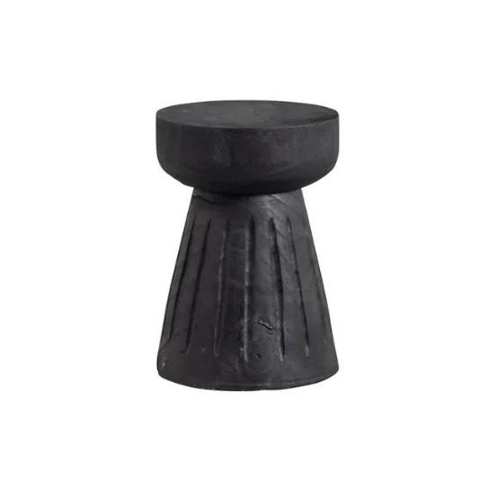 The Craftology Hand Carving Solid Wood Stool | Black Matte Finish