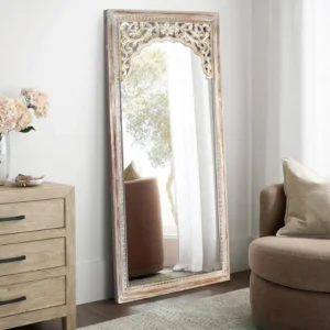 1 The Craftology Hand Carved Mirror in Antique White wash
