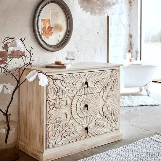 Untitled design (1) The Craftology Wooden Hand Carved Amair Chest of Drawers
