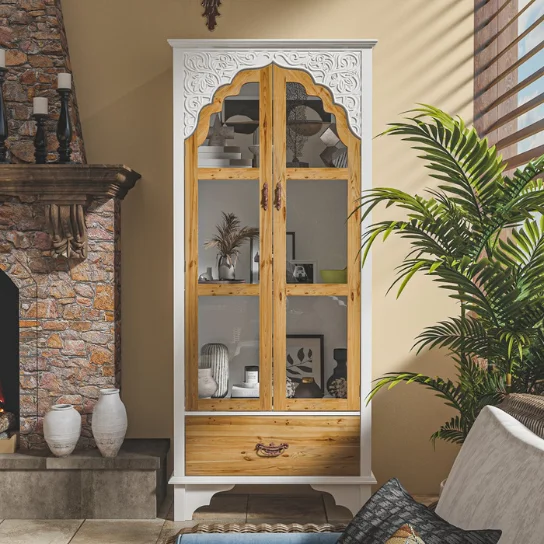 The Craftology Hand Carving Wood Storage Bookcase
