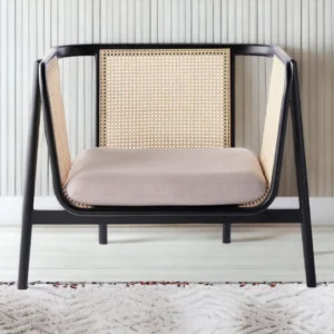 1 Sheesham wood rattan sofa with cane canning backrest and cushioned seat for living room