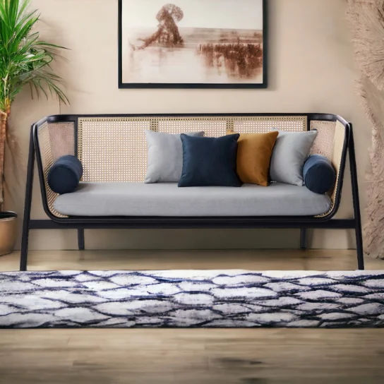 1 3 seater rattan cane sofa with sheesham wood frame and cushioned seating for living room