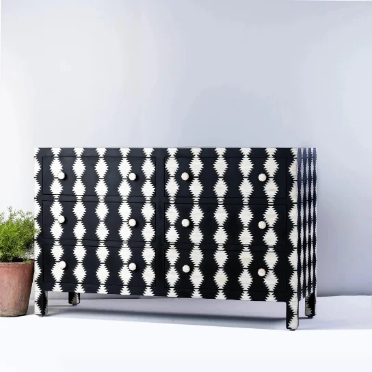 1 The Craftology Hand Made Black and White Bone Inlay Sideboard