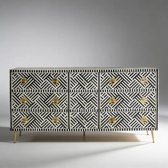 The Craftology Bone Inlay Optical Inlay Chest of 9 Drawers