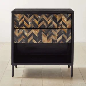1 The Craftology 2-Drawer Horn Inlay and Black Wood Nightstand