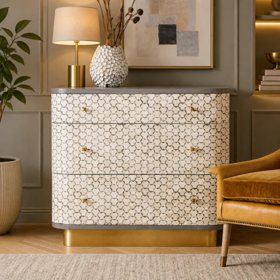 The Craftology Bone Inlay Chest of 3 Drawers