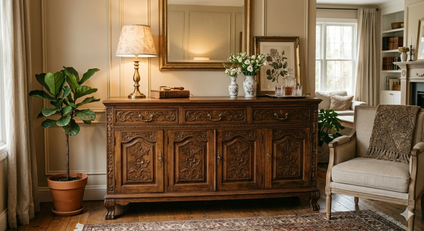 Wooden Carving Sideboard Cabinet for Living Room