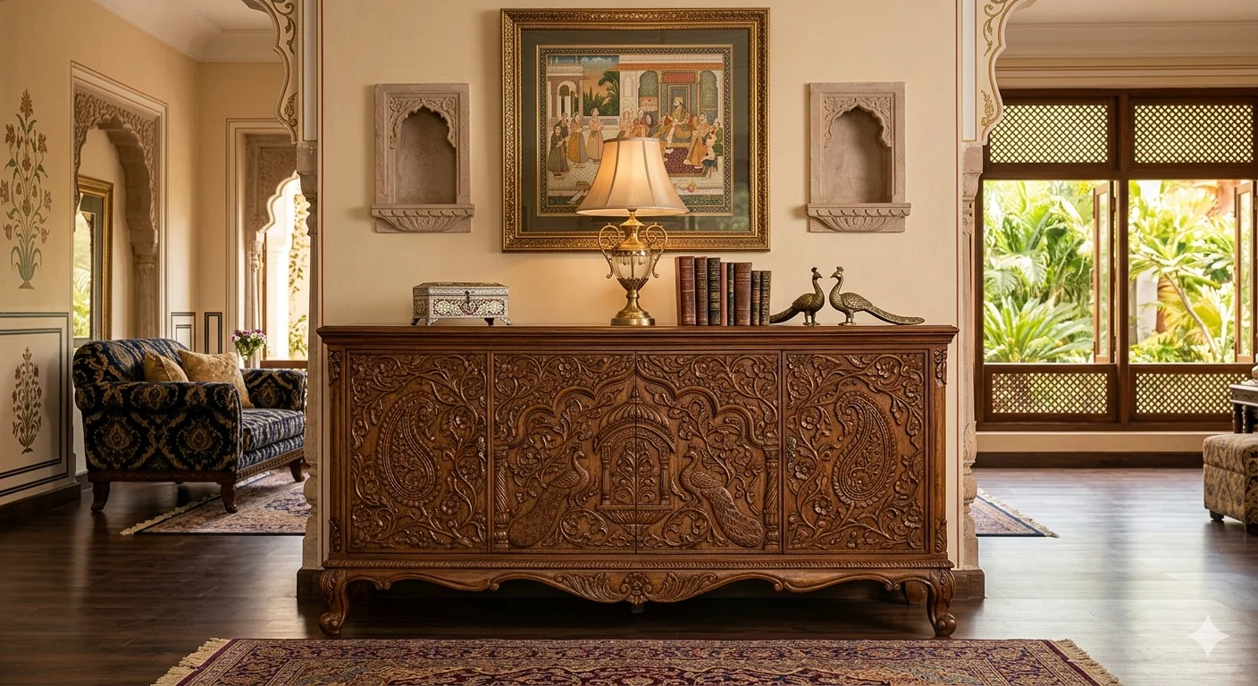 Luxury Hand-Carved Wooden Sideboard