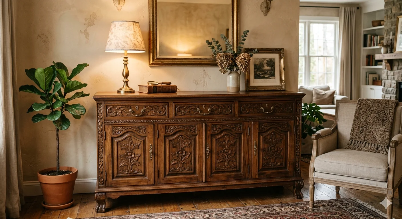 Antique Style Solid Wooden Carving Sideboard
