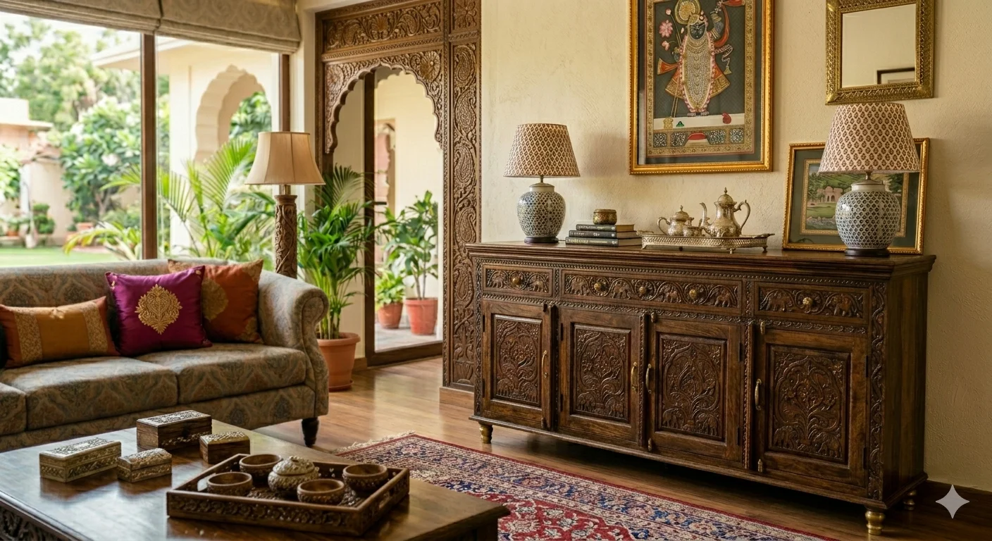 Handcrafted Carving Sideboard for Elegant Living Room Décor
