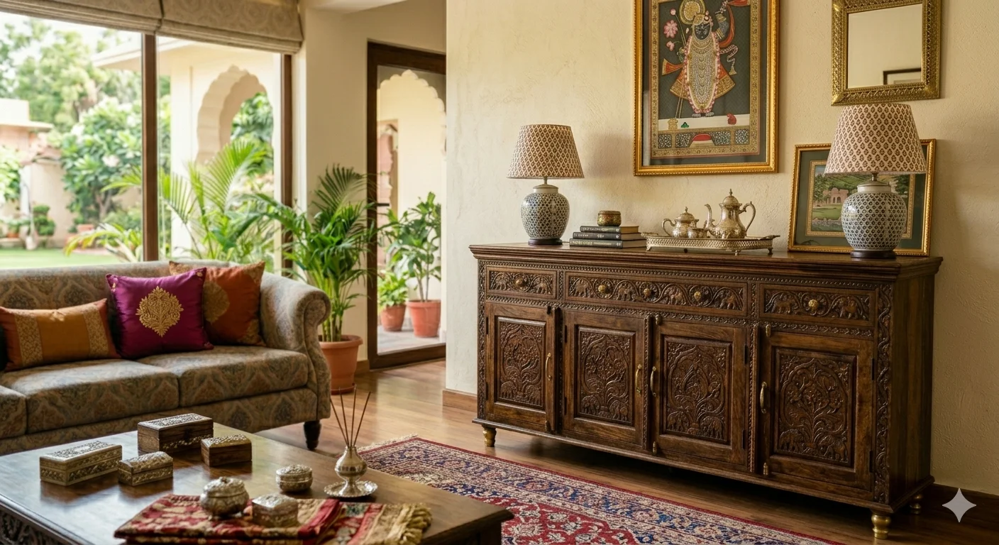 Premium Solid Wooden Carving Sideboard .
