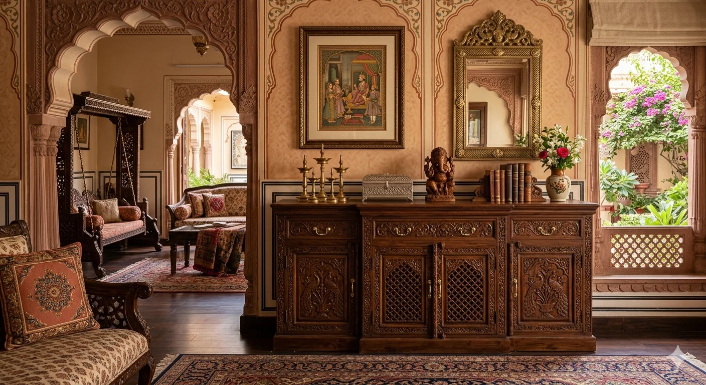 Stylish Wooden Carving Sideboard 